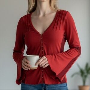 Vintage LANGUAGE L.A. Y2K Boho Bell Sleeve Top Red Small USA Corset Whimsigoth
